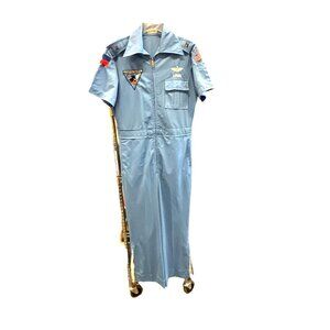 Vtg Blue Party Flight Suit "Perform Or Perish" Eagle Embroidery Mens Bowling